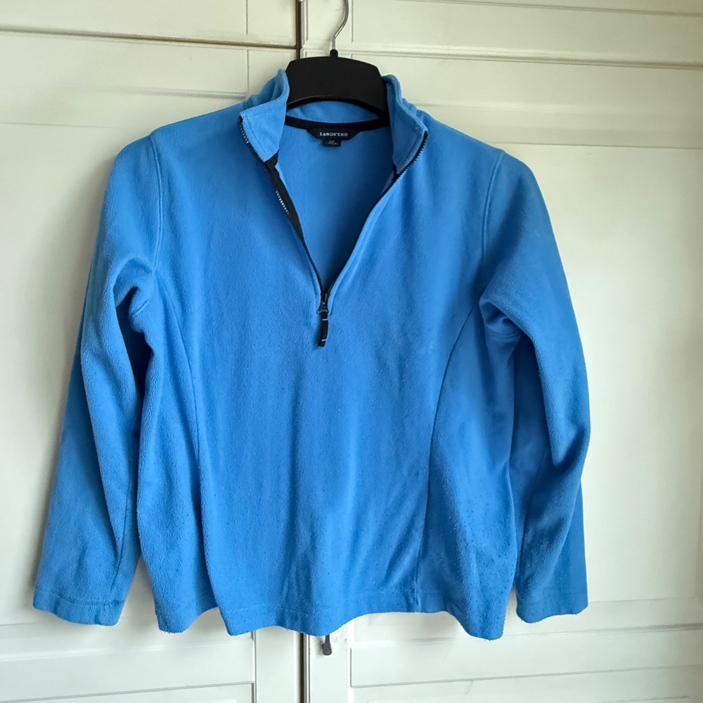 Lands End Fleece Pullover Quarter Zip Activewear Top Blue Womens XS 2-4